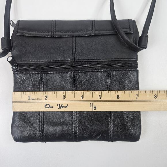 Retro Patchwork Micro Shoulder Purse Black Lambs Leather Crossbody Bag - Picture 8 of 9